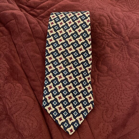 Villa Bugatti Mens 100% Italian Silk Necktie Tie Abstract Multicolor Blue Red Gr - Picture 1 of 8